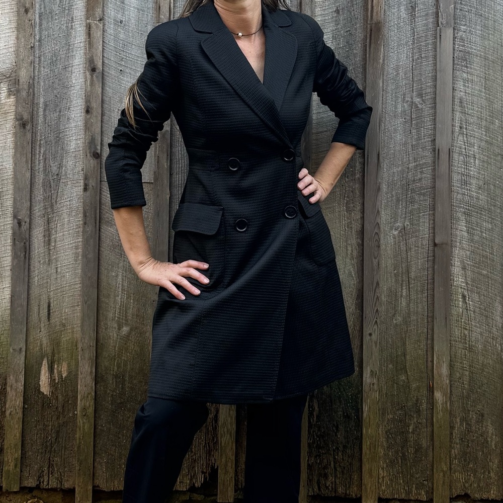 Leon Max Black Double-Breasted A Line Coat